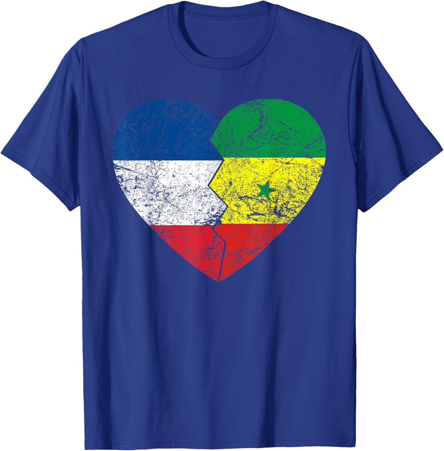 Senegalese Heart Flag | France Senegal Roots Vintage T-Shirt - T-Shirt | Royal