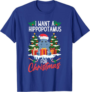 Hippopotamus Merry Christmas Santa Xmas Family Adults Kids T-Shirt - T-Shirt | Royal