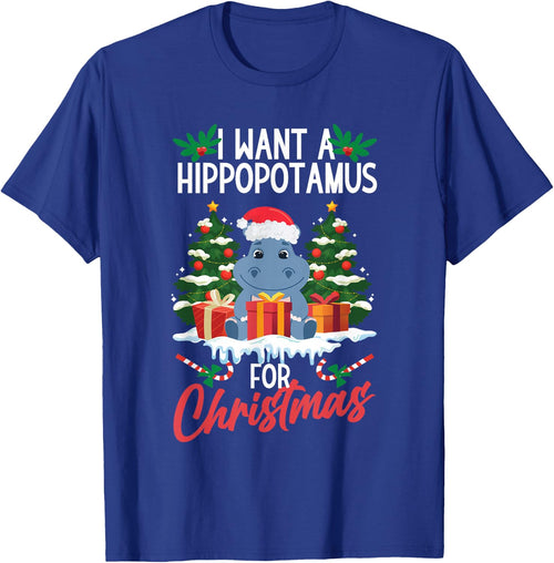 Hippopotamus Merry Christmas Santa Xmas Family Adults Kids