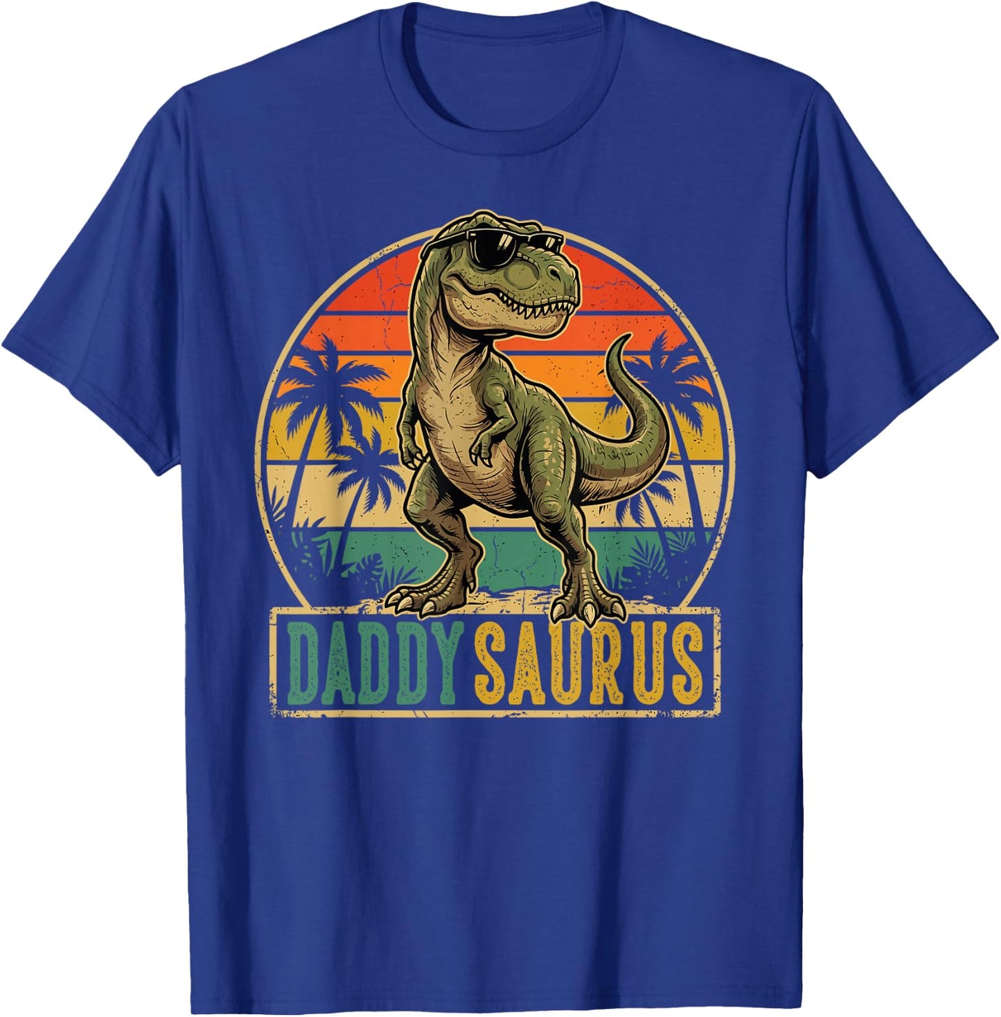 Daddy Saurus Vintage T-Rex Dinosaur Fathers Day T-Shirt - T-Shirt | Royal