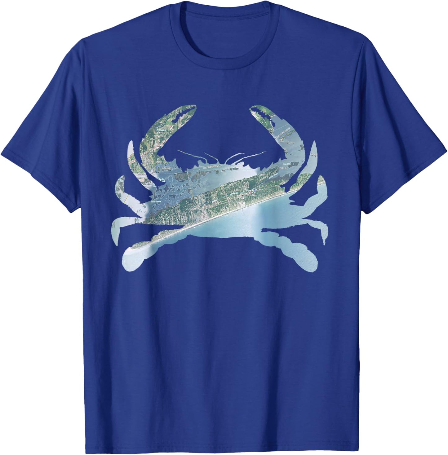 Emerald Isle NC Blue Crab Silhouette Satellite Map T-Shirt - T-Shirt | Royal