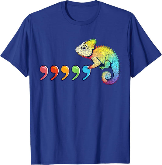 Comma Chameleon Funny 80's Throwback T-Shirt - T-Shirt | Royal