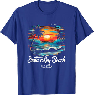 Family Vacation Retro Sunset Florida Siesta Key Beach T-Shirt - T-Shirt | Royal