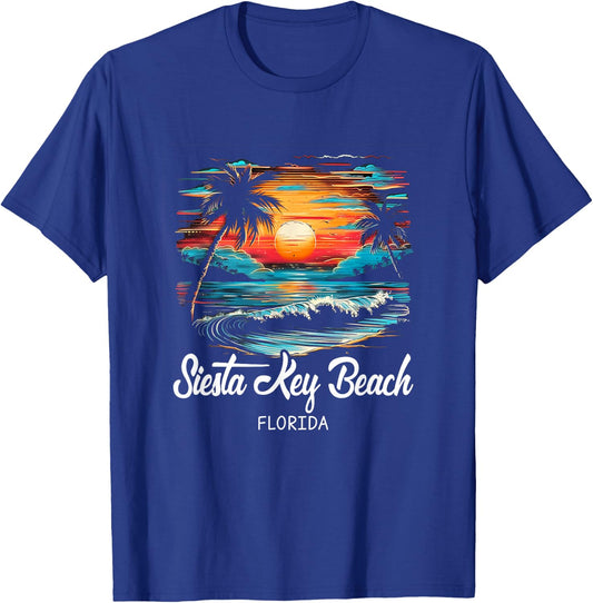 Family Vacation Retro Sunset Florida Siesta Key Beach T-Shirt - T-Shirt | Royal