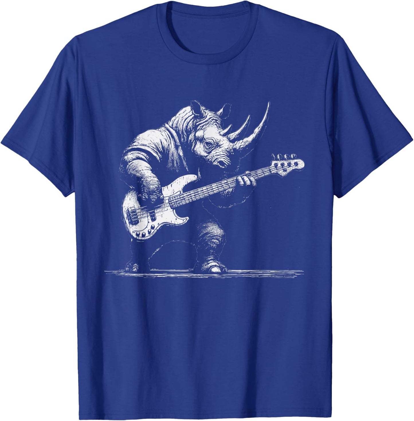 Rock Rhino Playing Bass Guitar - Funny Guitar Rhino Music T-Shirt - T-Shirt | Royal
