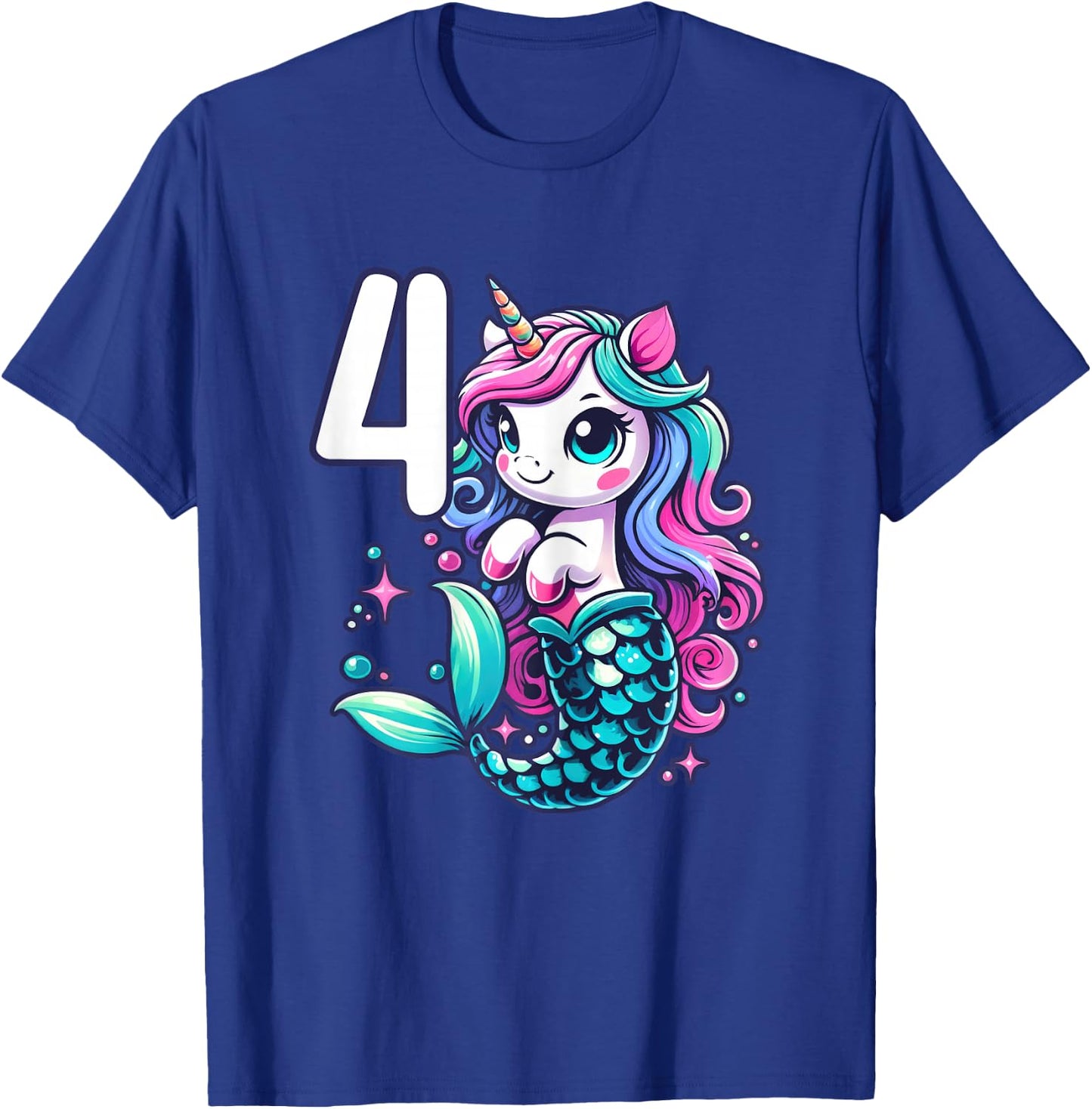 Unicorn Mermaid 4th Birthday 4 Year Old Party Girls Outfit T-Shirt - T-Shirt | Royal