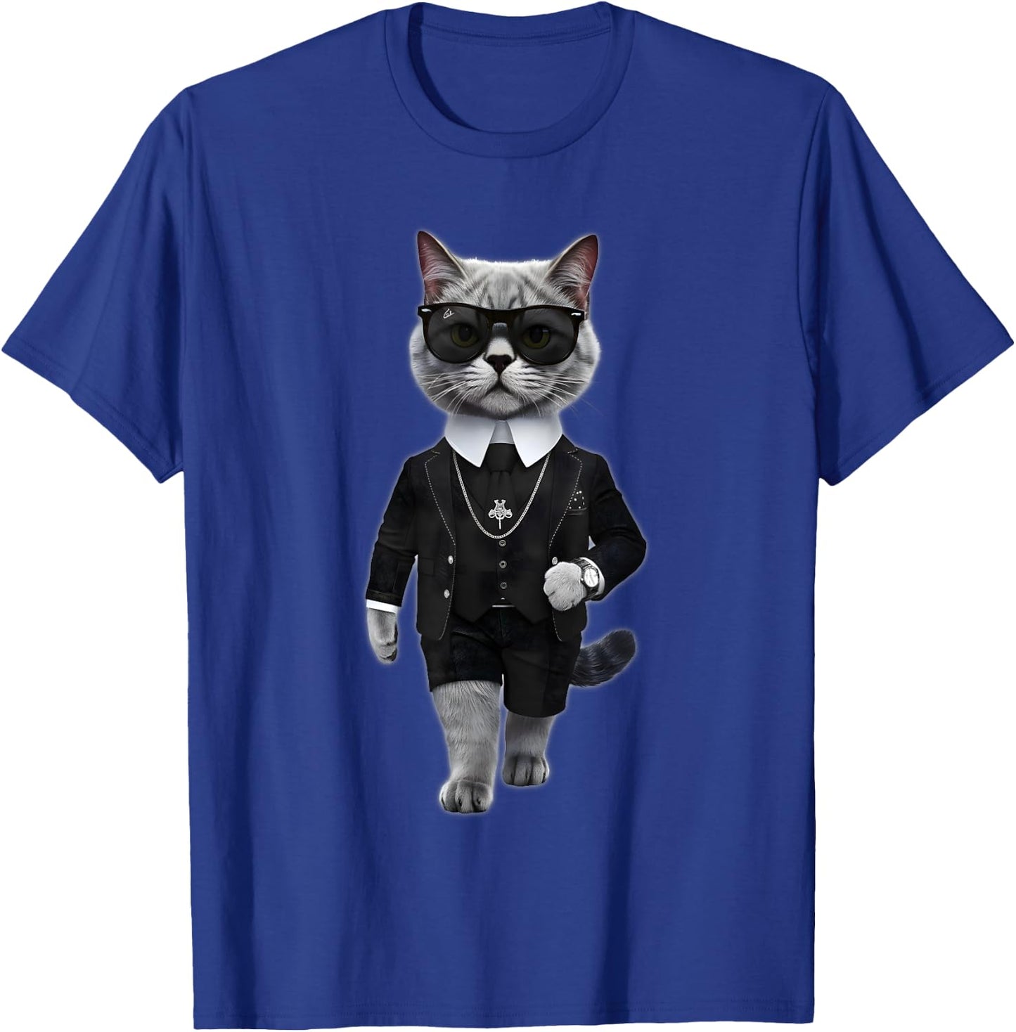 Cat in Lagerfeld Style with Sunglasses , black T-Shirt - T-Shirt | Royal