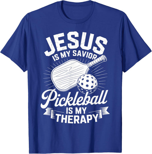 Jesus is My Savior Pickleball is My Therapy Christian T-Shirt - T-Shirt | Royal