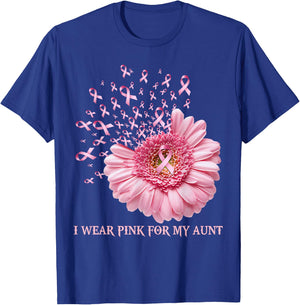 Sunflower Ribbon I Wear Pink For My Aunt Cancer Awarenes T-Shirt - T-Shirt | Royal