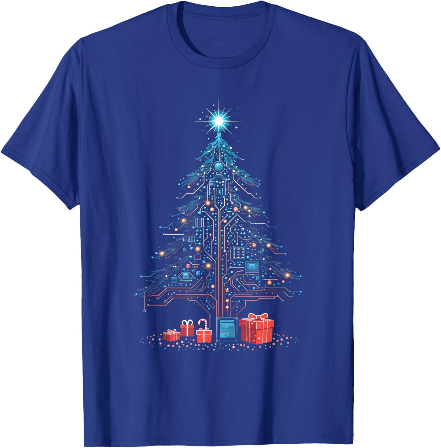 Circuits Christmas Tree Funny Tech Support IT Computer Geeks T-Shirt - T-Shirt | Royal