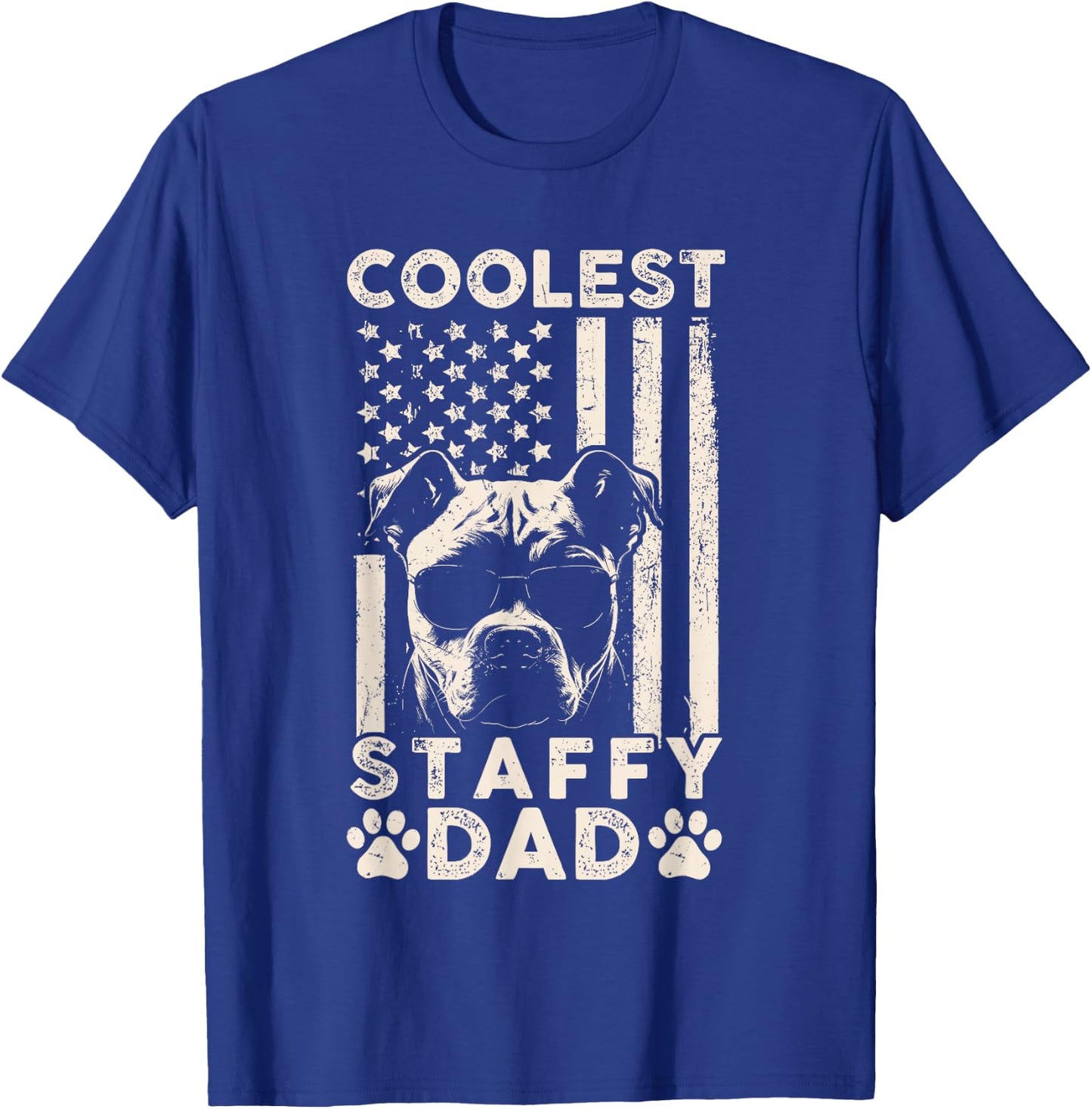 Coolest Staffy Dad Vintage American Flag Funny Fathers Day T-Shirt - T-Shirt | Royal