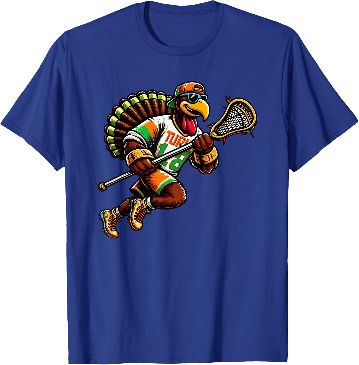 Funny Turkey Thanksgiving Lacrosse Kids T-Shirt - T-Shirt | Royal