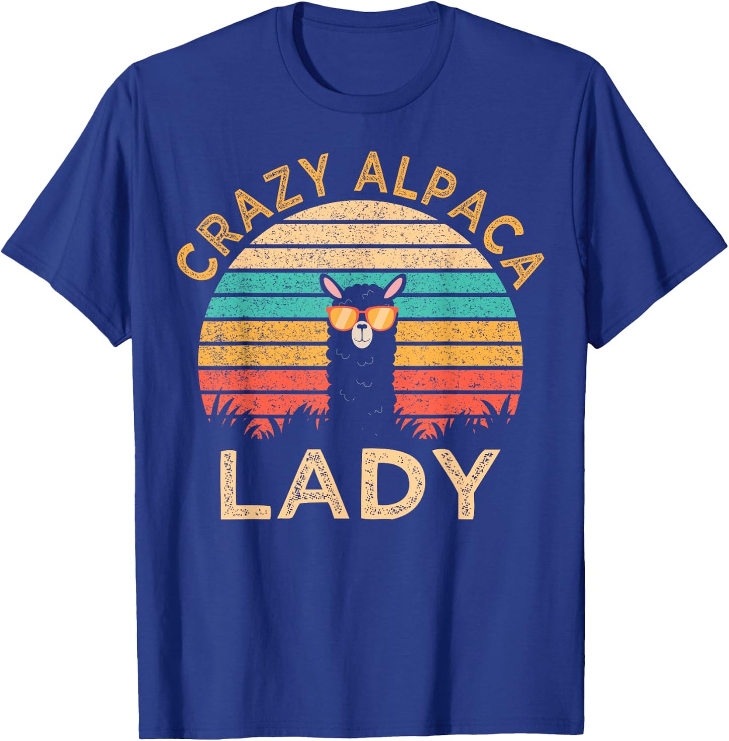 Crazy Alpaca Lady Funny Alpaca Wearing Sunglasses Farmer T-Shirt - T-Shirt | Royal