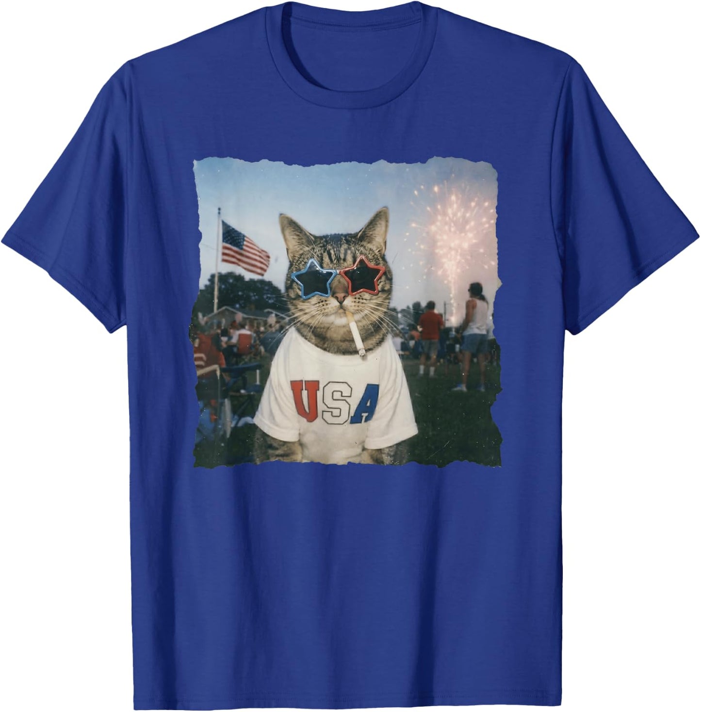 Patriotic Cat Wears USA 4th of July T-Shirt - T-Shirt | Royal