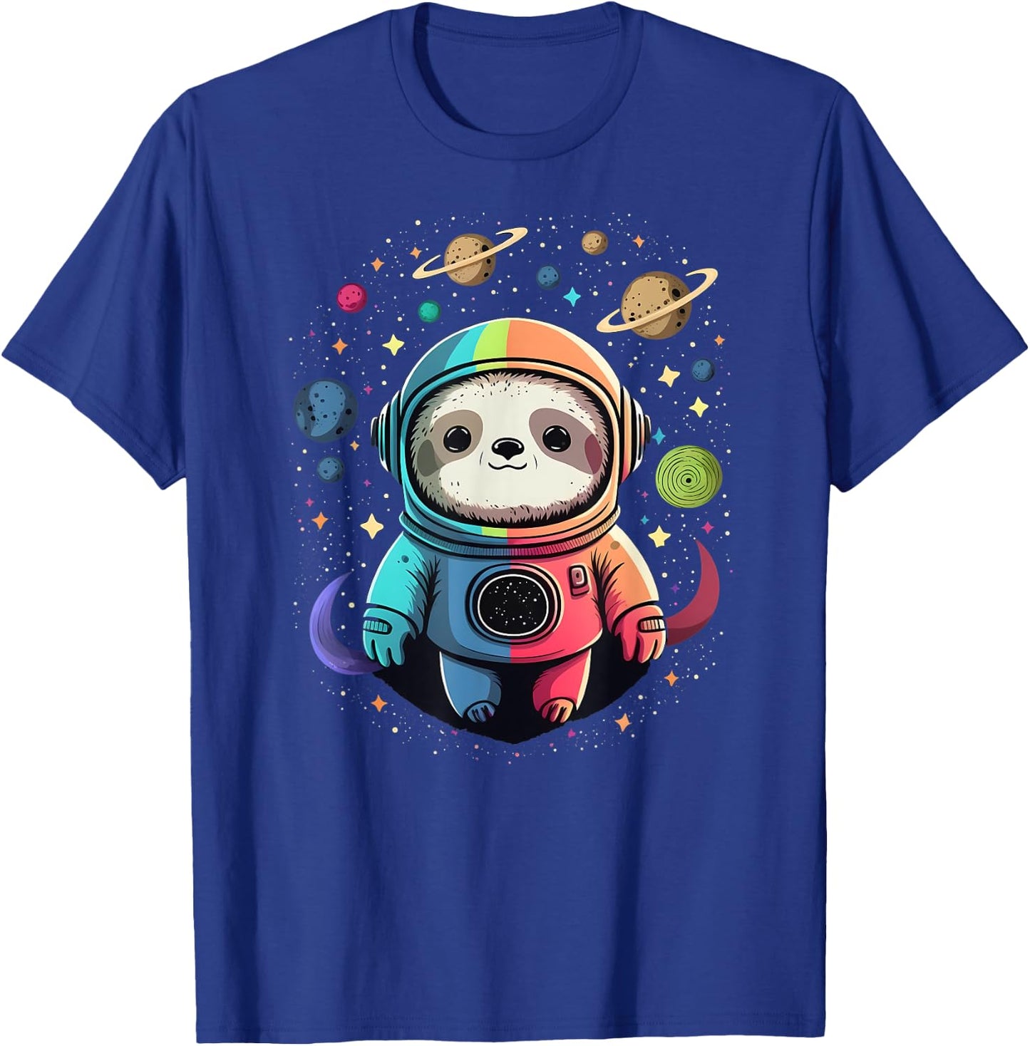 Cute Kawaii Sloth Astronaut in Outer Space Cosmic Colors T-Shirt - T-Shirt | Royal