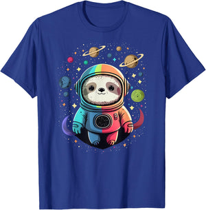 Cute Kawaii Sloth Astronaut in Outer Space Cosmic Colors T-Shirt - T-Shirt | Royal