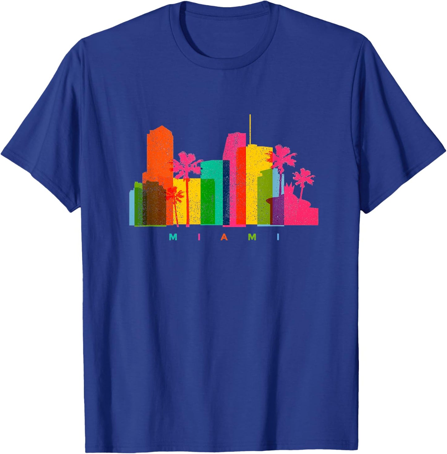 Miami Skyline Retro Colourful Florida Palm Trees Beach Gift T-Shirt - T-Shirt | Royal