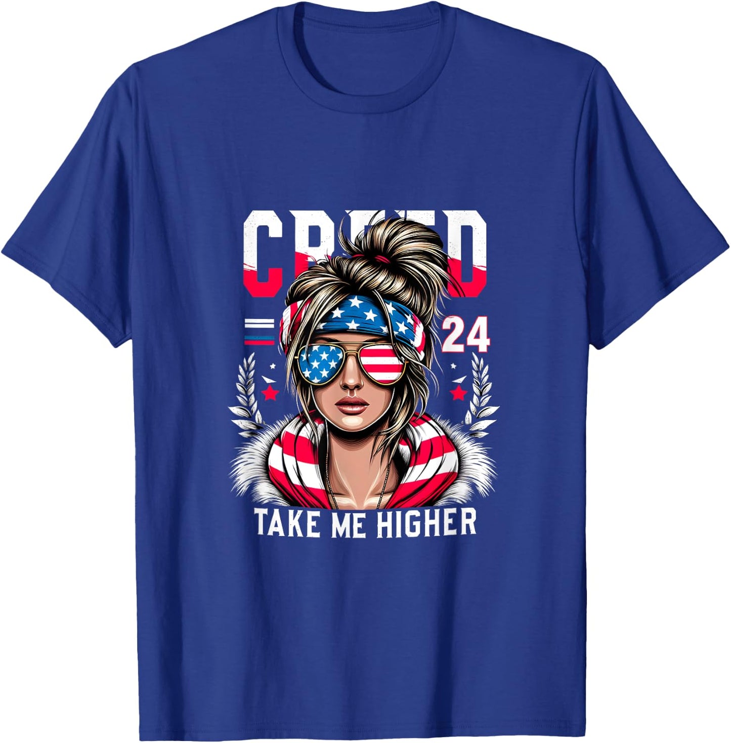 Creed '24 Take Me Higher Kamala Harris Election Messy Bun T-Shirt - T-Shirt | Royal