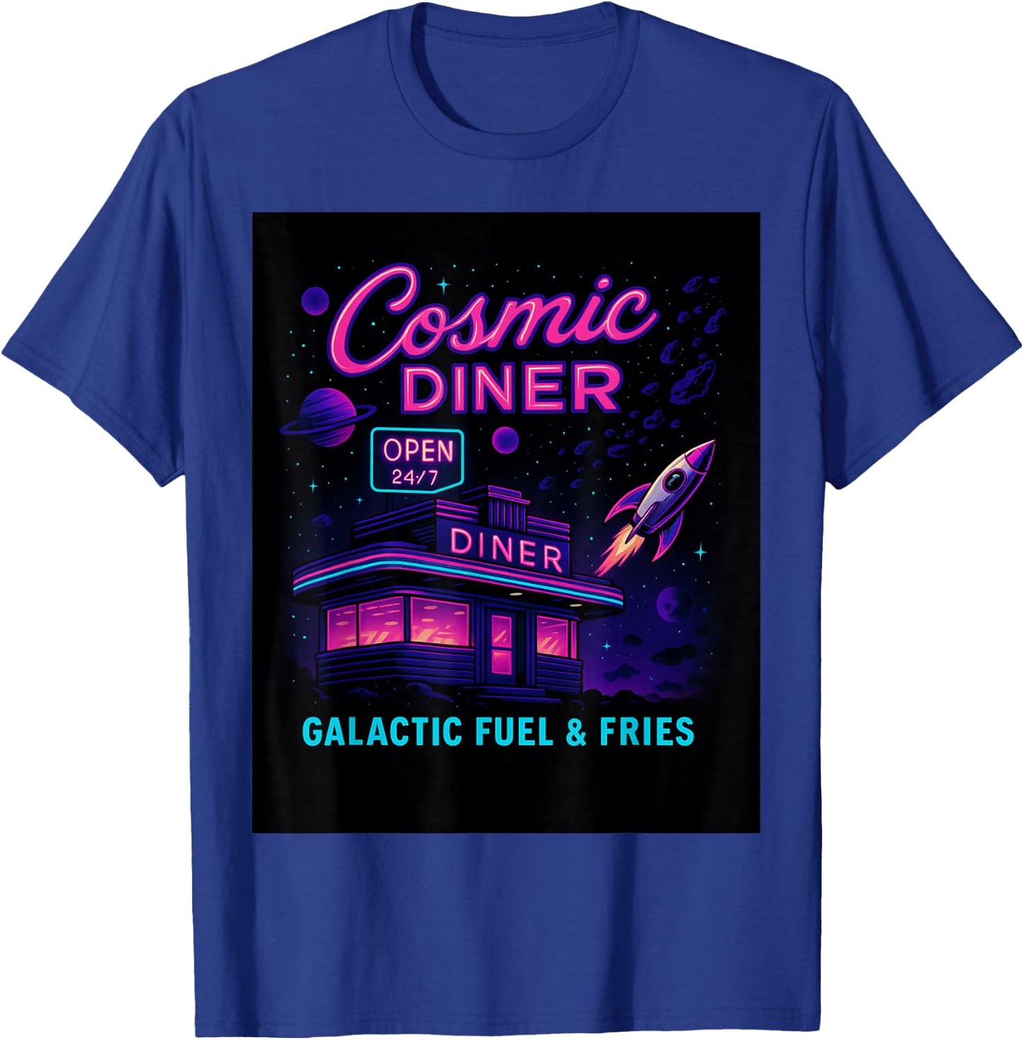 Cosmic Diner Retro Space Diner Galactic Fuel Fries Rocket T-Shirt - T-Shirt | Royal
