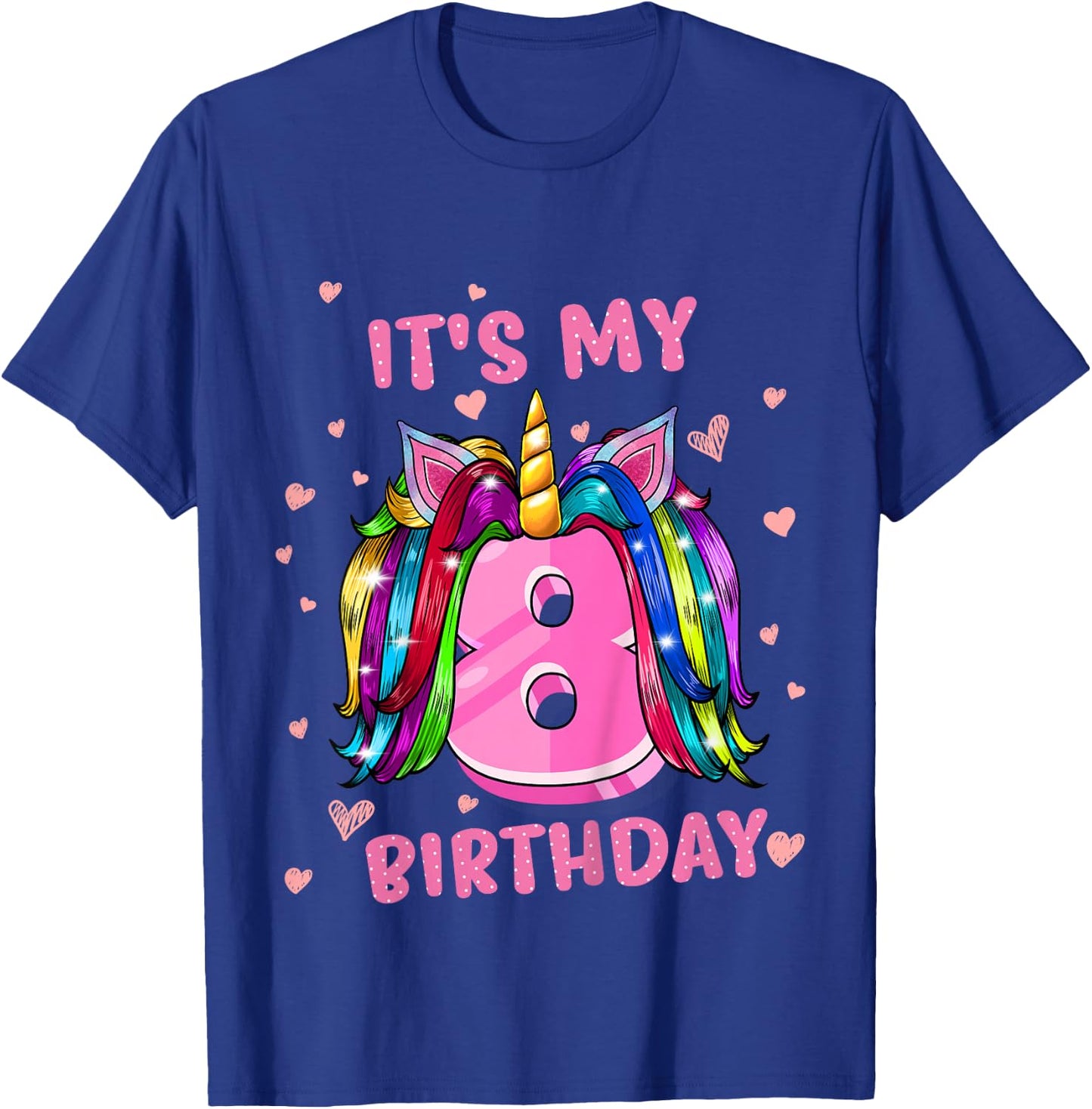 Kids Unicorn Hair It's My 8 Birthday T-Shirt - T-Shirt | Royal