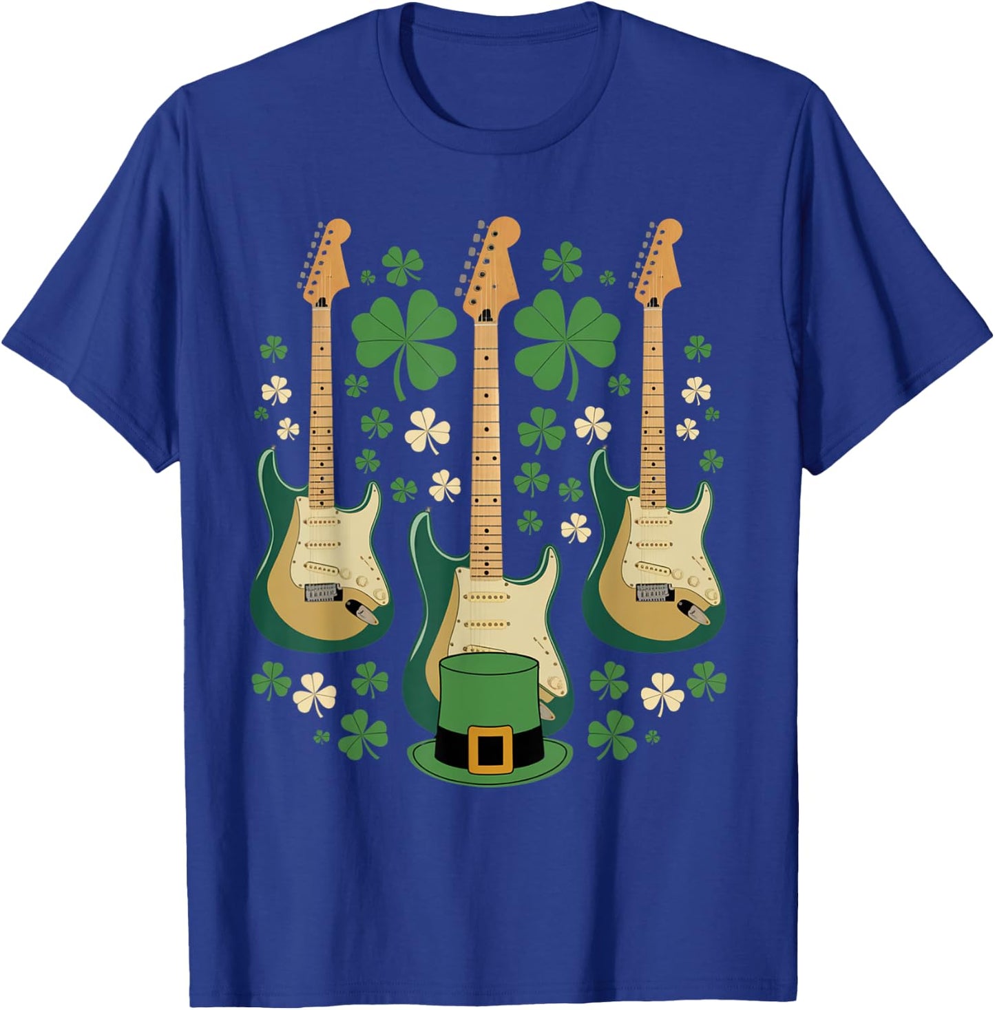 Musician St. Patrick's Day Shamrock Guitar Leprechaun Hat T-Shirt - T-Shirt | Royal