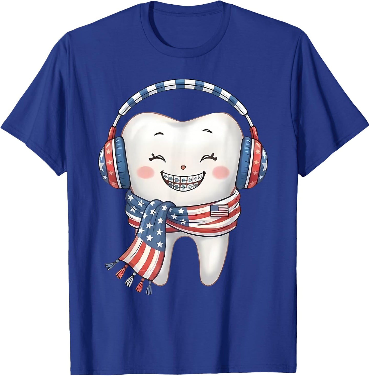 Patriotic USA Flag Molar Tooth 4th July Braces Orthodontist T-Shirt - T-Shirt | Royal