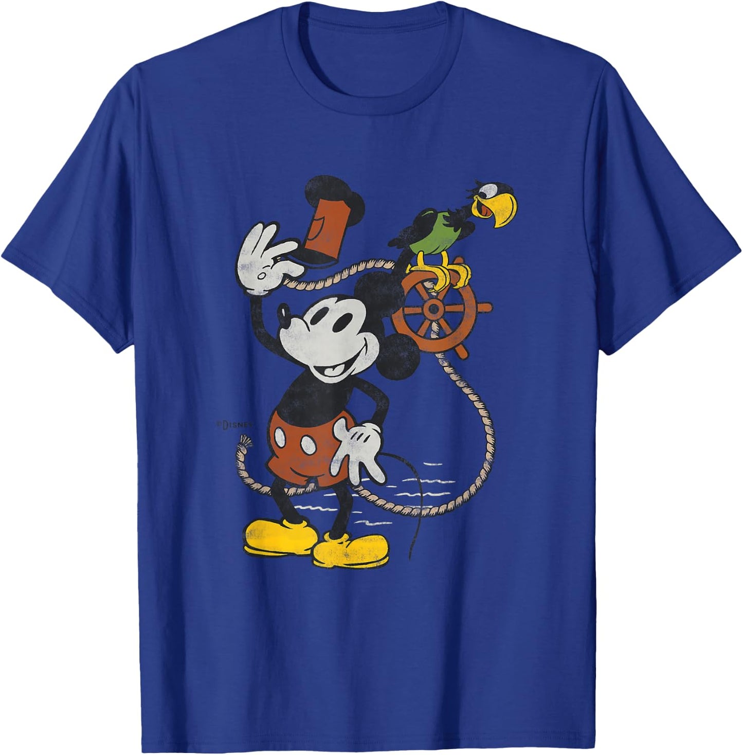 Disney 100 Mickey Mouse Steamboat Willie and Parrot D100 T-Shirt - T-Shirt | Royal