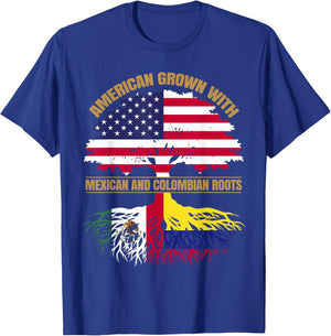 Heritage American Grown with Mexican Colombian Roots T-Shirt - T-Shirt | Royal