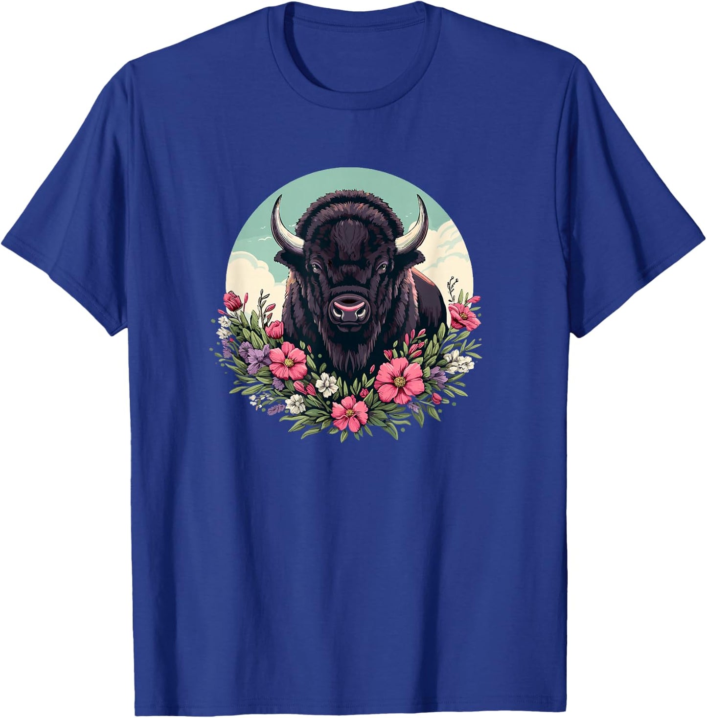 Girls Old West Retro Vintage Floral Buffalo Lover T-Shirt - T-Shirt | Royal