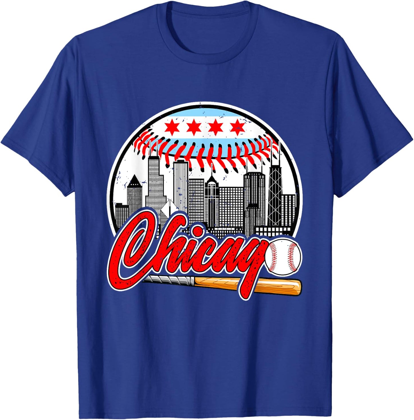 Vintage Chicago Design Funny Baseball Lover Player T-Shirt - T-Shirt | Royal