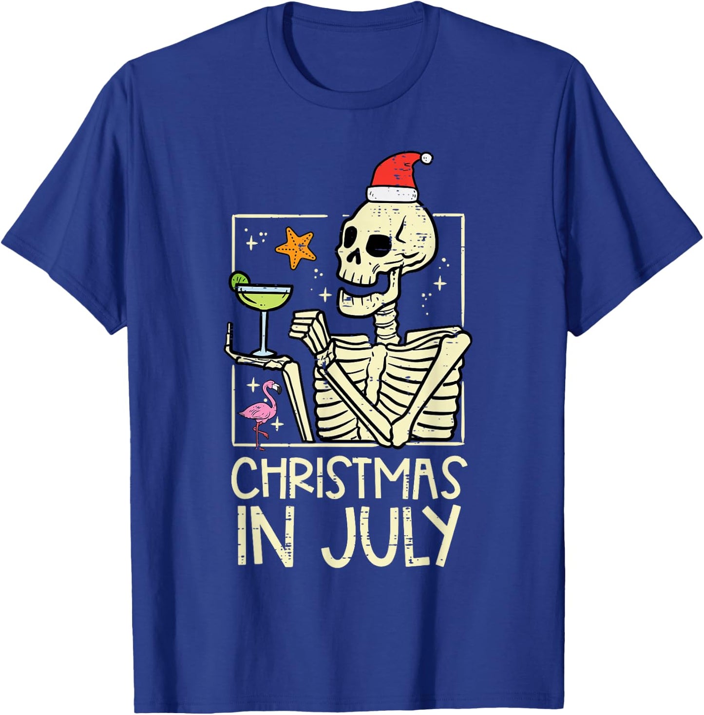 Christmas July Skeleton Flamingo Funny Summer Xmas Women Men T-Shirt - T-Shirt | Royal