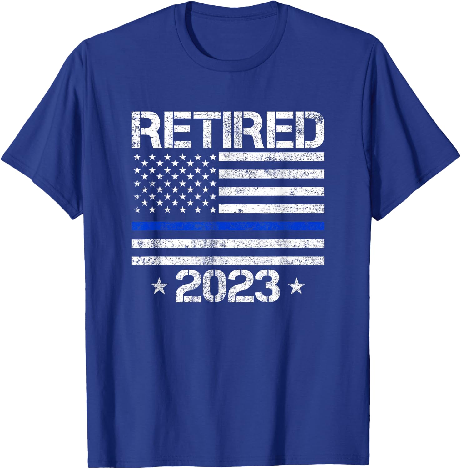 Retired 2023 Thin Blue Line US Flag Police Retirement Gifts T-Shirt - T-Shirt | Royal