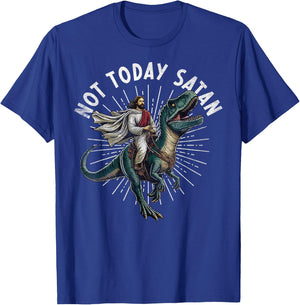 Not Today Satan Christian Humor Funny Jesus & Dinosaurus T-Shirt - T-Shirt | Royal