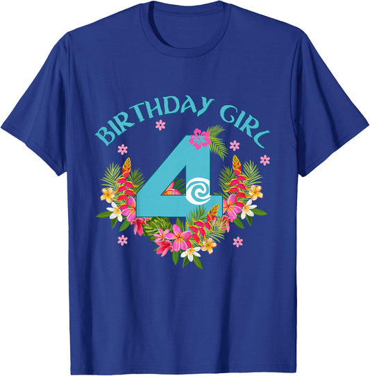 It's My 4th Birthday Floral Flower Hawaii 4 Year Old Girl T-Shirt - T-Shirt | Royal