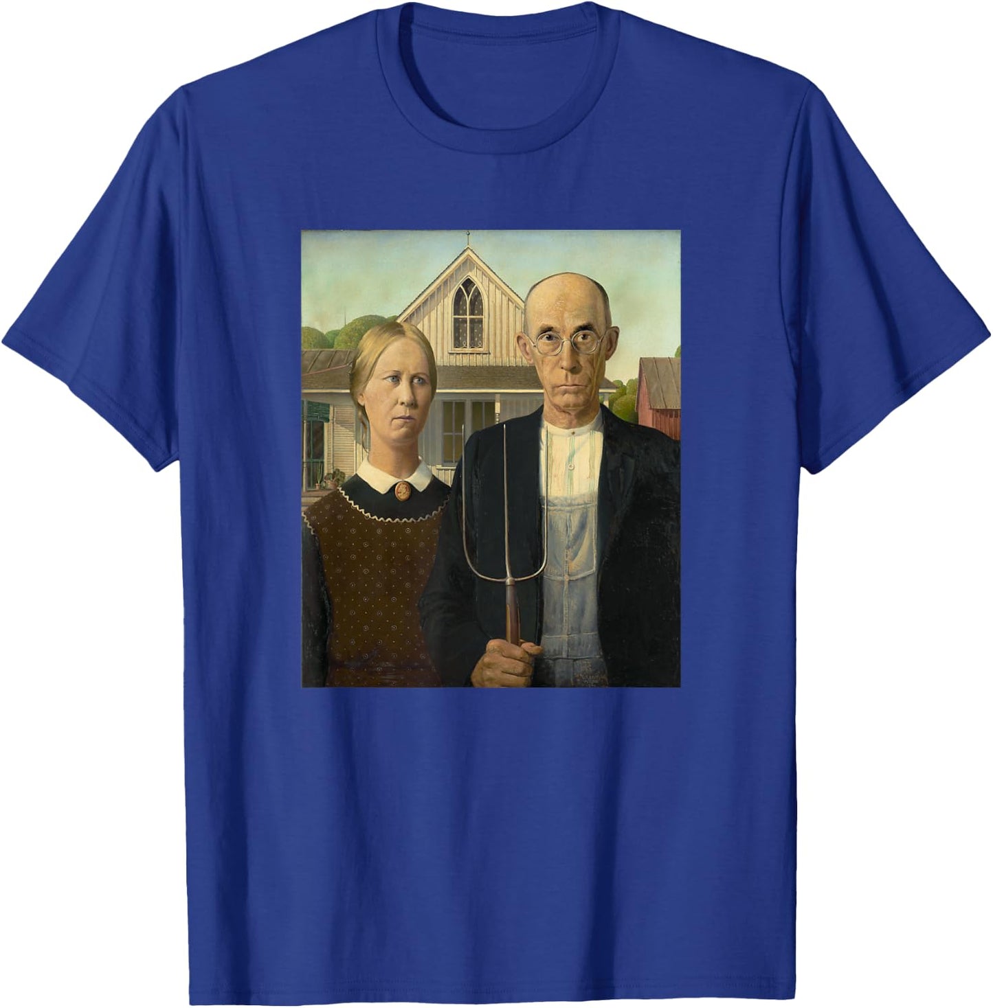 Grant Wood's American Gothic Fine Art Painting Farmers Farm T-Shirt - T-Shirt | Royal