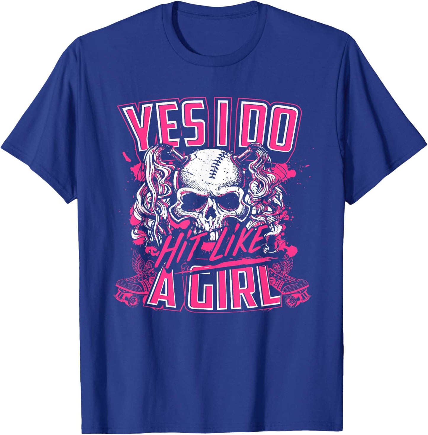 Yes I Do Hit Like A Girl Roller Derby Girl Skull T-Shirt - T-Shirt | Royal