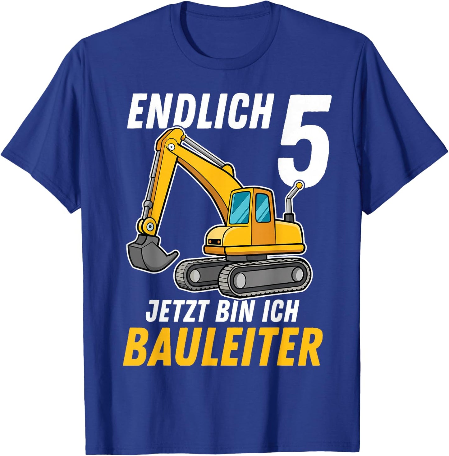 Children's 5th Birthday Boy Decoration Digger Birthday 5 Years , black T-Shirt - T-Shirt | Royal