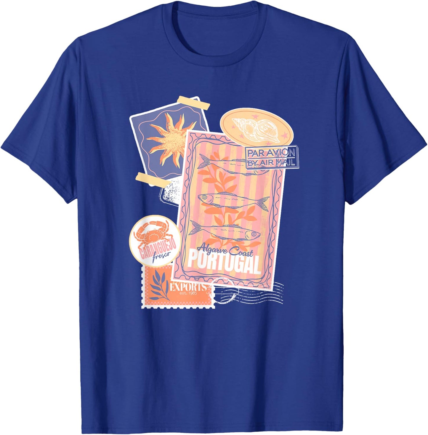 Vintage Postcard and Stamp Aesthetic Collage Travel Vacation T-Shirt - T-Shirt | Royal