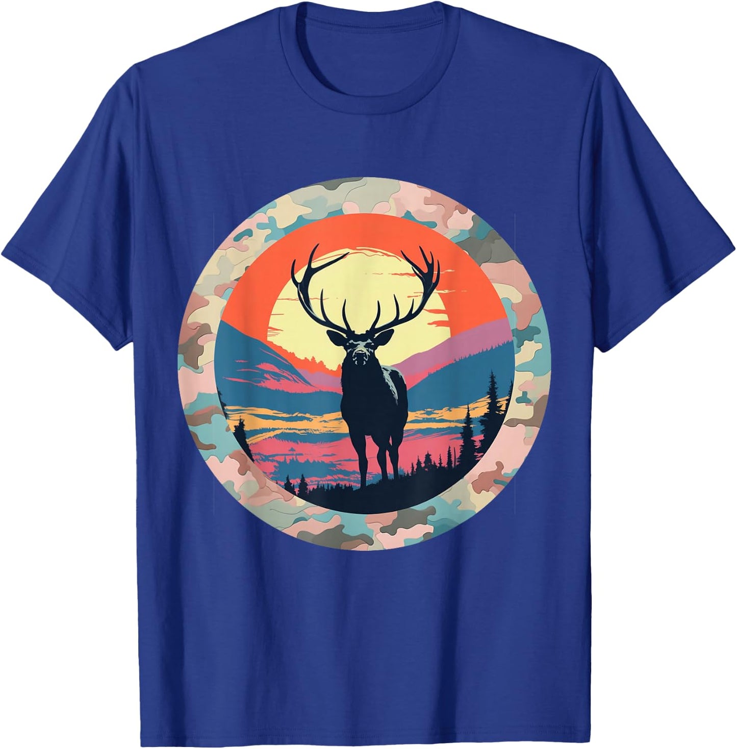 Elk Silhouette Under Full Moon – Nature at Night Wildlife T-Shirt - T-Shirt | Royal