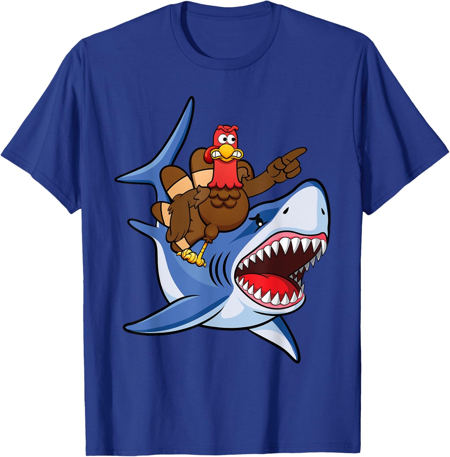 Turkey Riding Shark Thanksgiving Gift Kids Boys Men T-Shirt - T-Shirt | Royal