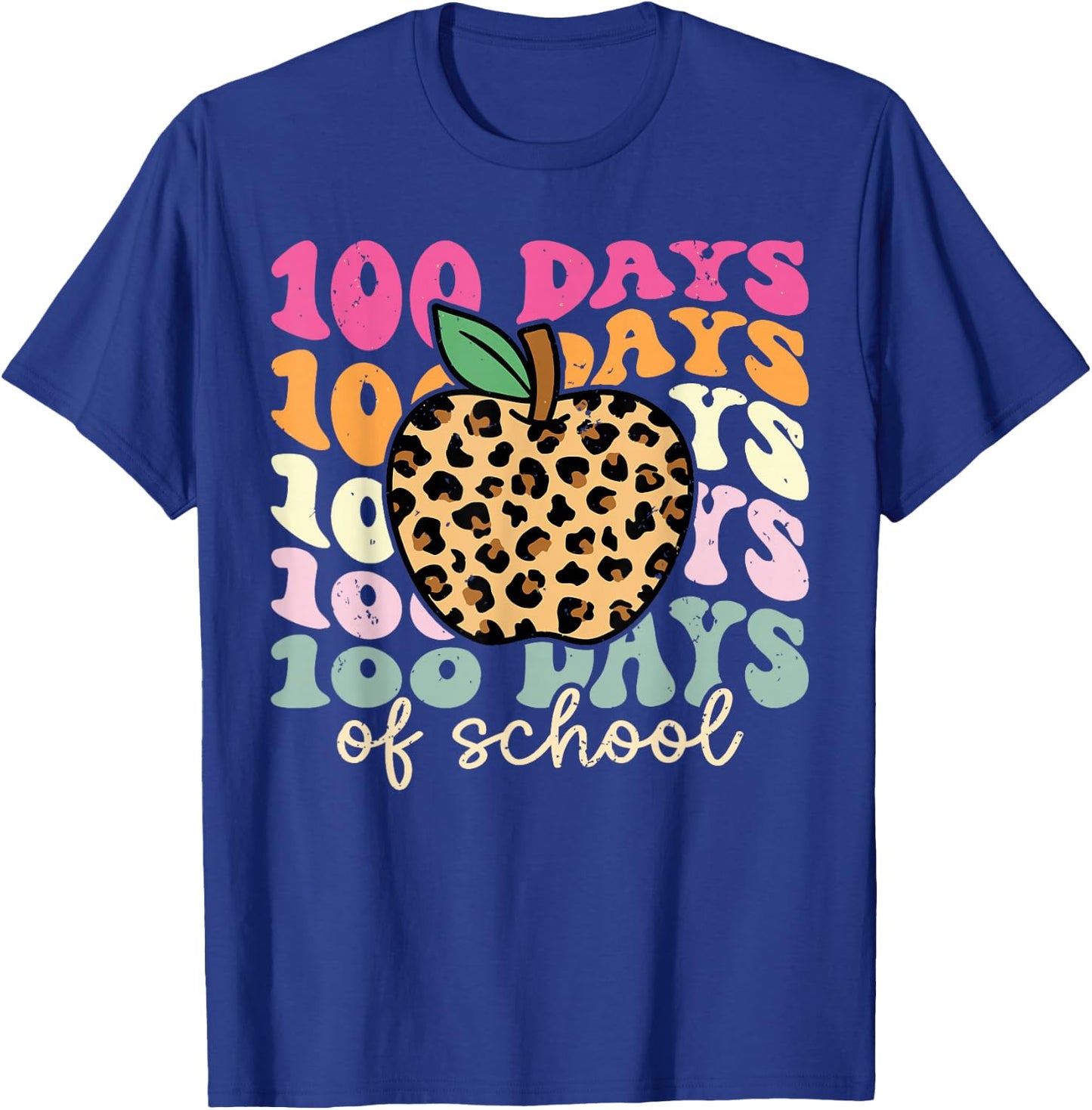 Retro 100 Days of School Leopard Teacher 100th Day of School T-Shirt - T-Shirt | Royal