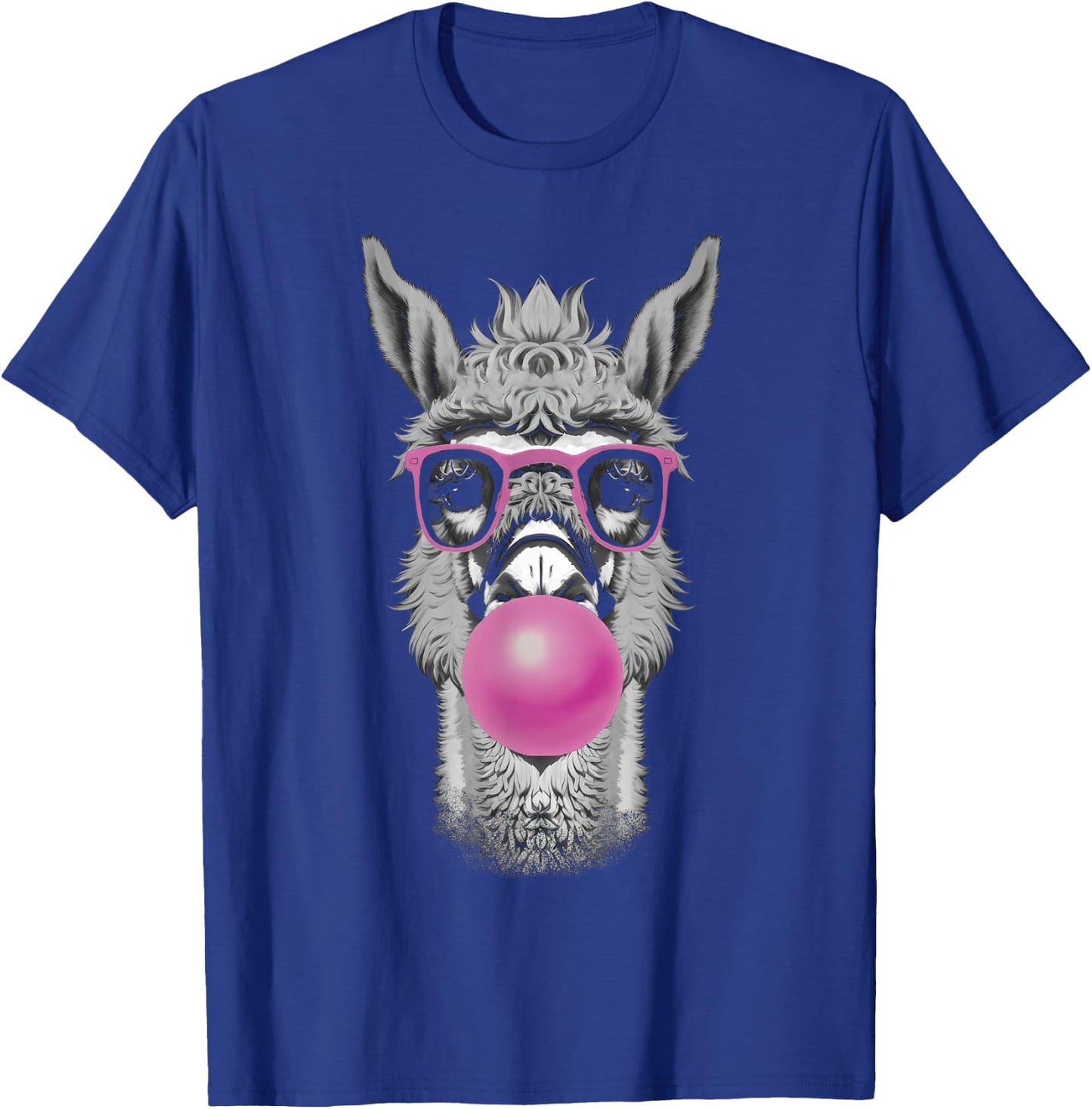 Llama Alpaca Bubble Gum Wearing Glasses T-Shirt - T-Shirt | Royal
