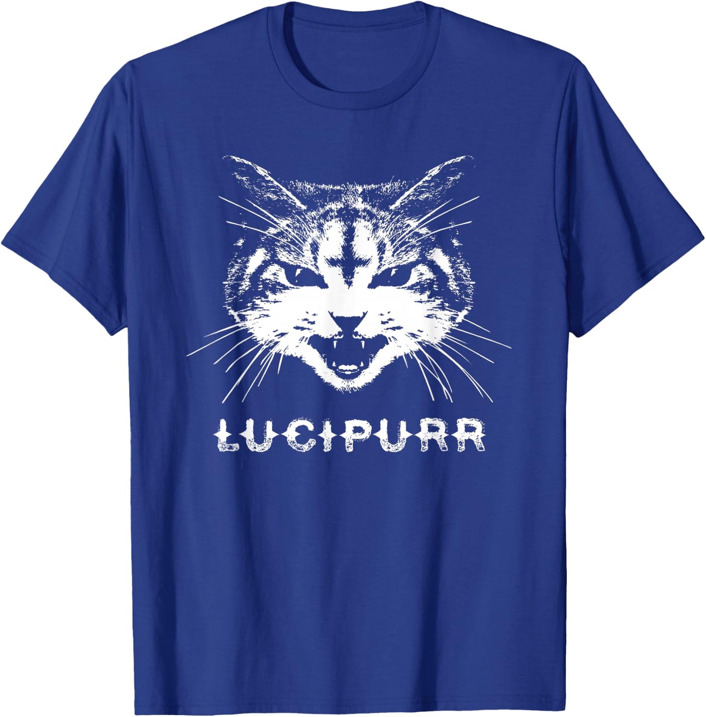 Lucipurr Satanic Lucifer Devil Cat w/ Inverted Cross T-Shirt - T-Shirt | Royal