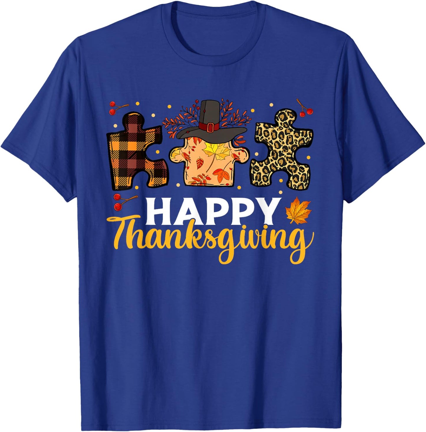Happy Thanksgiving Puzzle Shirts, Boys Kids Autism Awareness T-Shirt - T-Shirt | Royal
