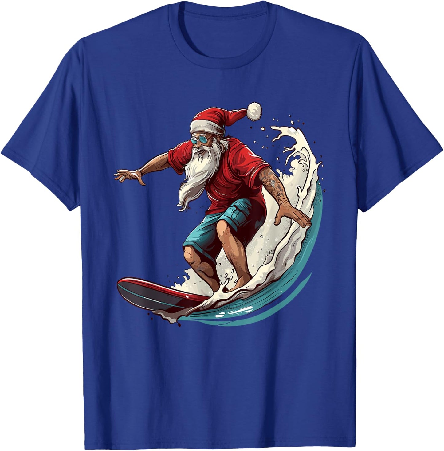 Christmas Surf Santa Claus Surfboarder Surf Lover Christmas T-Shirt - T-Shirt | Royal