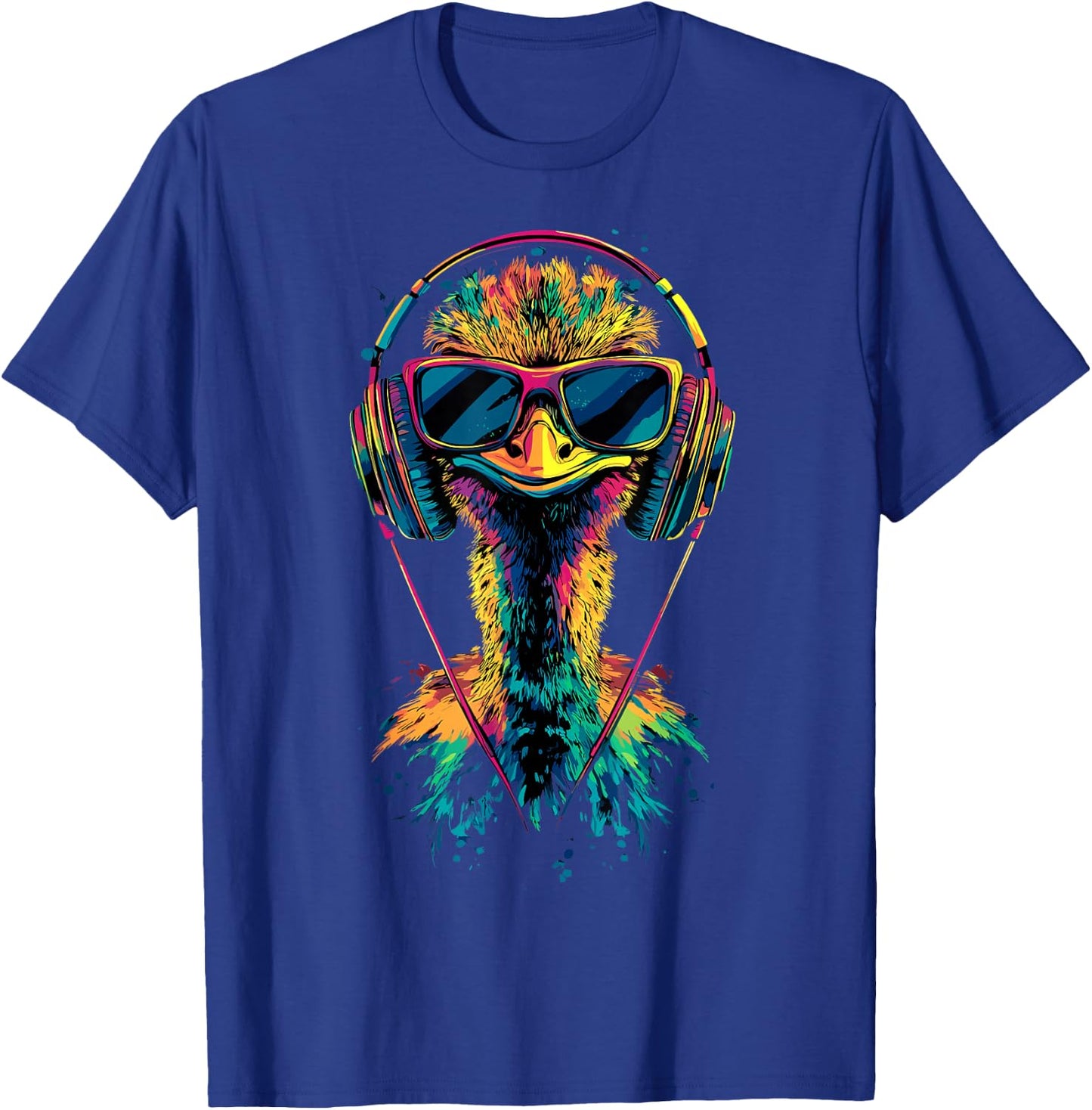 Strauss Bird Ostrich with Headphones Colourful Emu Music DJ Bouquets , black T-Shirt - T-Shirt | Royal