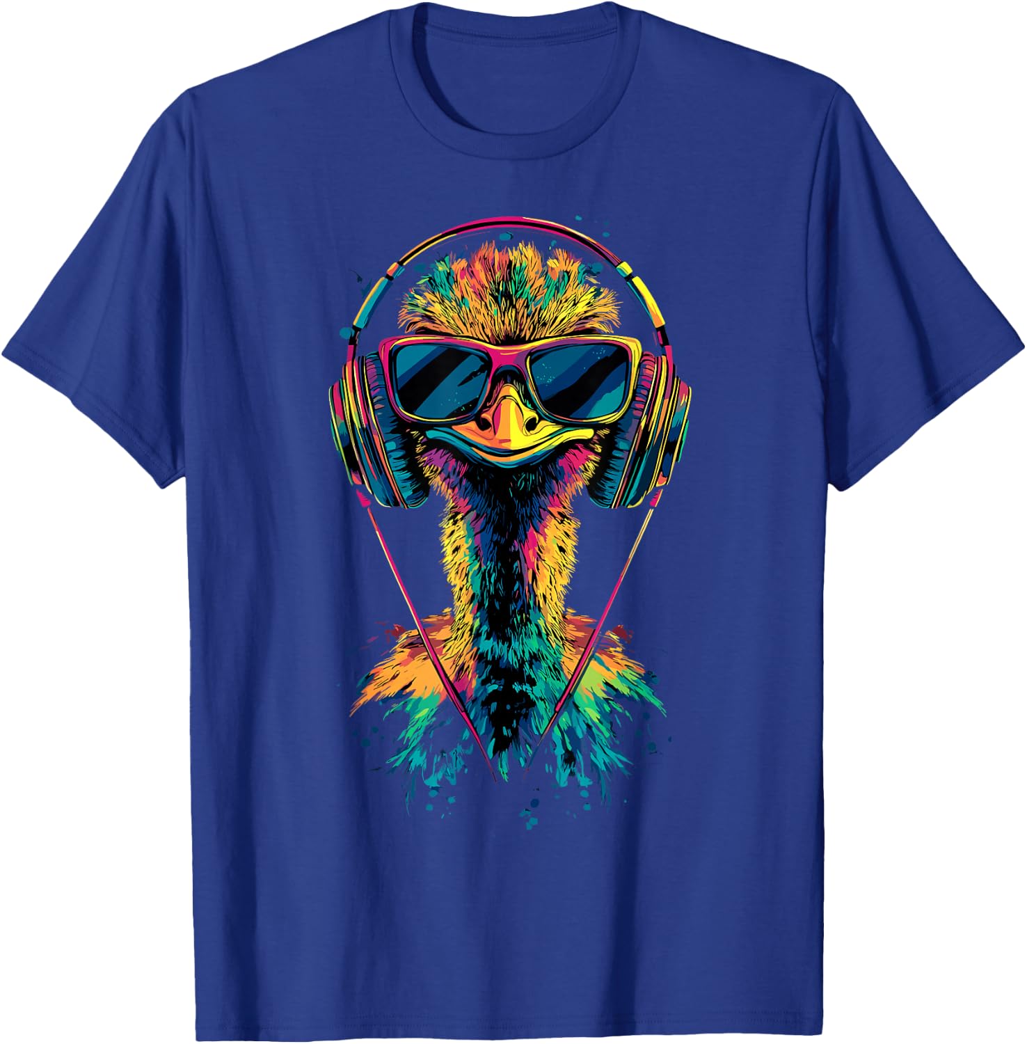 Strauss Bird Ostrich with Headphones Colourful Emu Music DJ Bouquets , black T-Shirt - T-Shirt | Royal