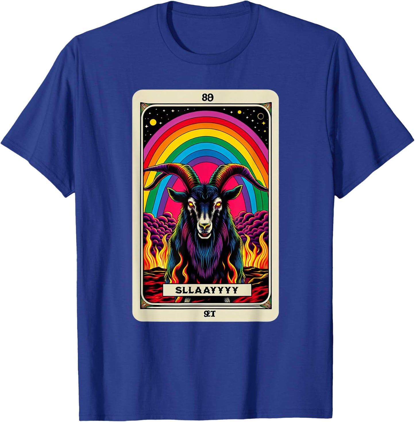 Slay Funny Rainbow Satanic Goat Tarot Card Demonic Dark T-Shirt - T-Shirt | Royal