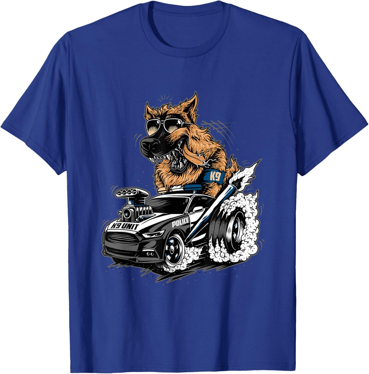 German Shepherd K9 with Hot Rod T-Shirt - T-Shirt | Royal