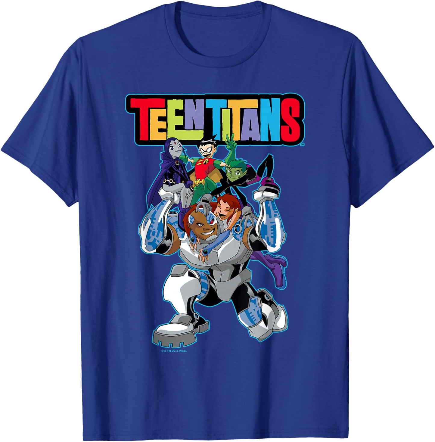 DC Comics Teen Titans Fun Together Full Team Neon Outline T-Shirt - T-Shirt | Royal